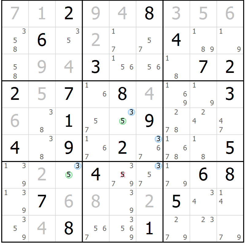 Position des candidats pour la solution de la Gr 42 page 45 du magazine de sudoku Sudoku Suprême n° 037