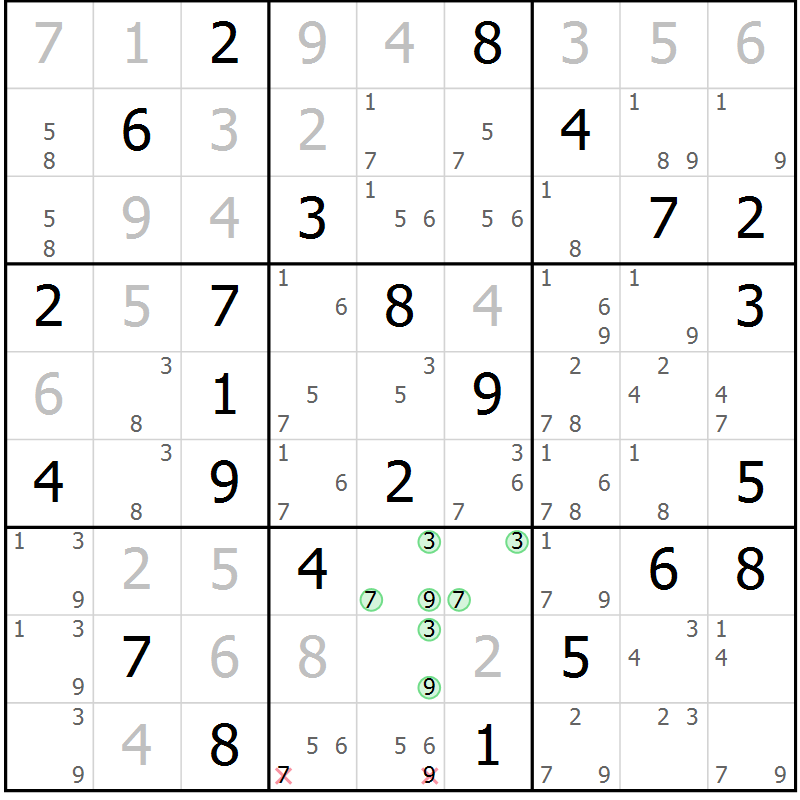 Position des candidats pour la solution de la Gr 42 page 45 du magazine de sudoku Sudoku Suprême n° 037
