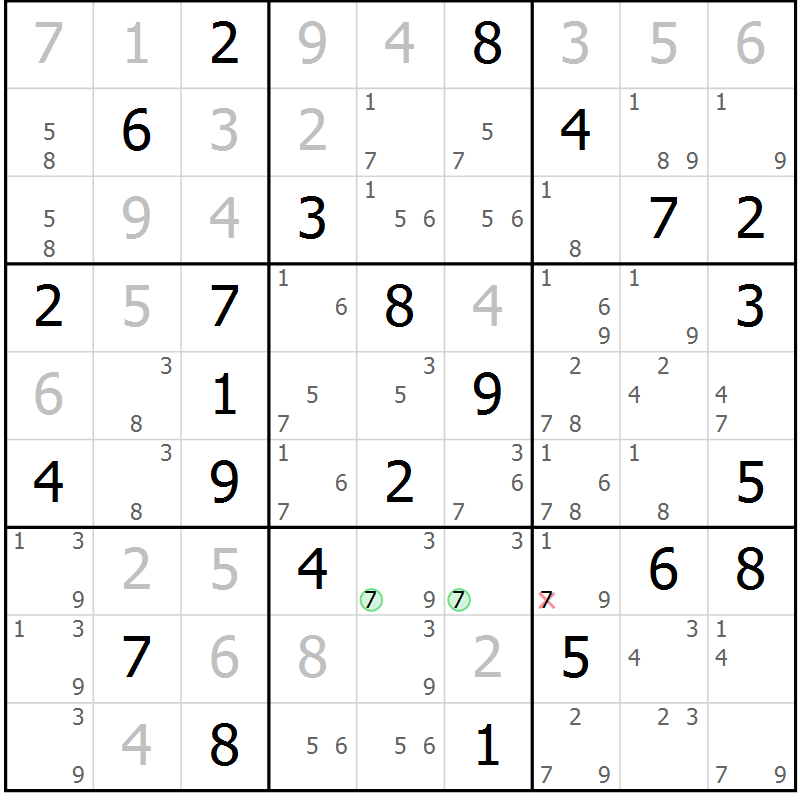 Position des candidats pour la solution de la Gr 42 page 45 du magazine de sudoku Sudoku Suprême n° 037