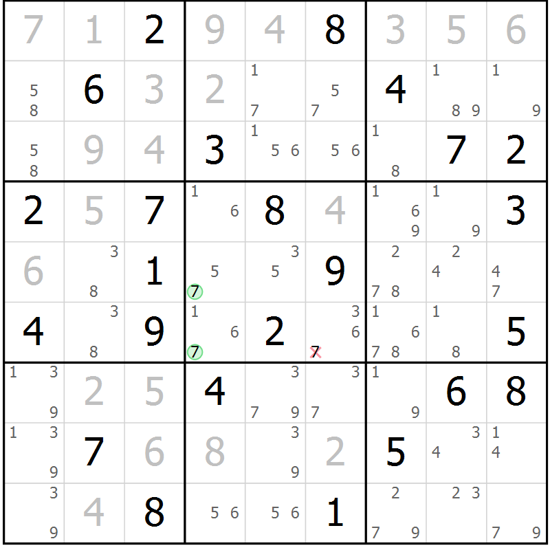 Position des candidats pour la solution de la Gr 42 page 45 du magazine de sudoku Sudoku Suprême n° 037