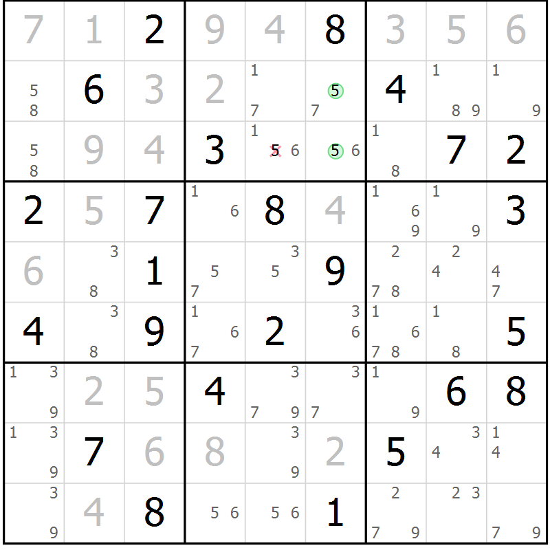 Position des candidats pour la solution de la Gr 42 page 45 du magazine de sudoku Sudoku Suprême n° 037