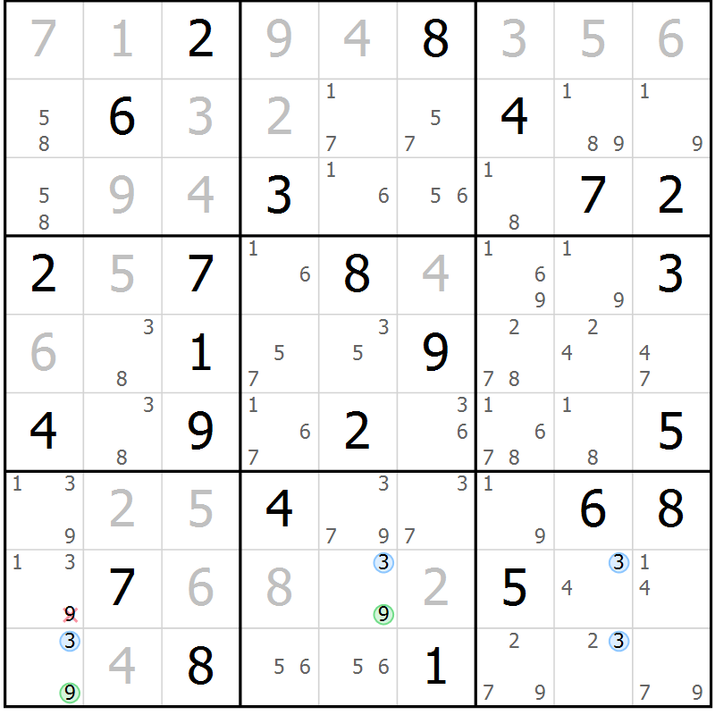 Position des candidats pour la solution de la Gr 42 page 45 du magazine de sudoku Sudoku Suprême n° 037