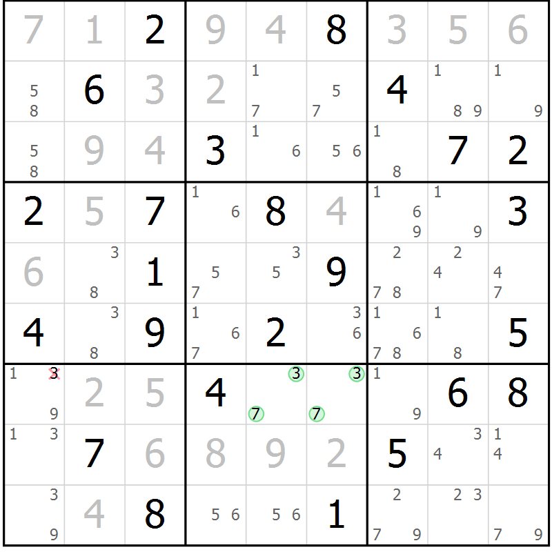 Position des candidats pour la solution de la Gr 42 page 45 du magazine de sudoku Sudoku Suprême n° 037