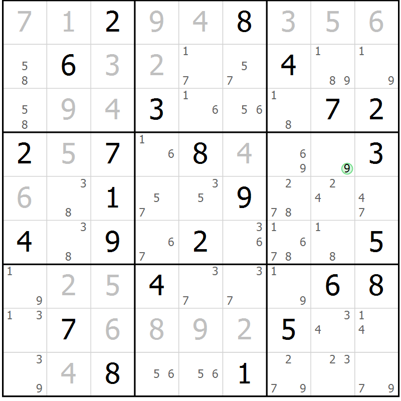 Position des candidats pour la solution de la Gr 42 page 45 du magazine de sudoku Sudoku Suprême n° 037