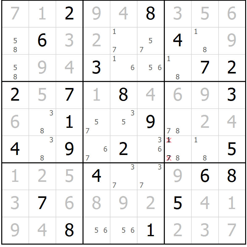Position des candidats pour la solution de la Gr 42 page 45 du magazine de sudoku Sudoku Suprême n° 037