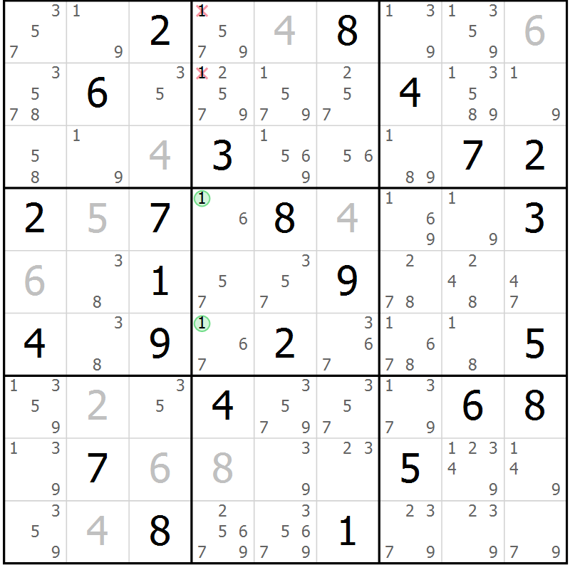 Position des candidats pour la solution de la Gr 42 page 45 du magazine de sudoku Sudoku Suprême n° 037