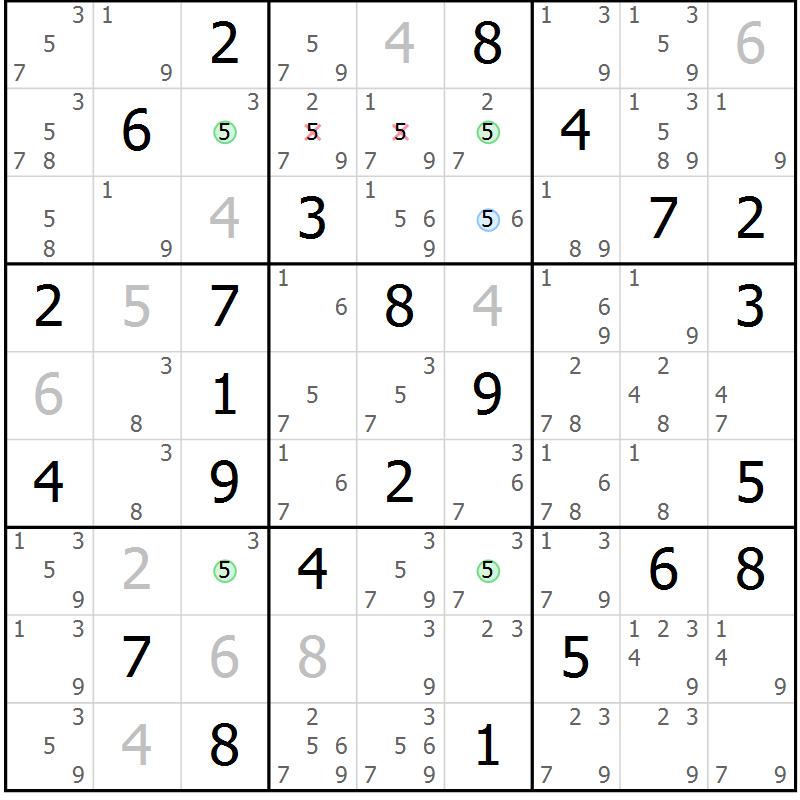 Position des candidats pour la solution de la Gr 42 page 45 du magazine de sudoku Sudoku Suprême n° 037