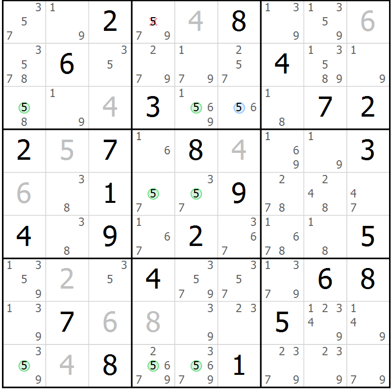 Position des candidats pour la solution de la Gr 42 page 45 du magazine de sudoku Sudoku Suprême n° 037