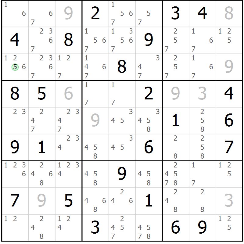 Position des candidats pour la solution de la Gr 43 page 46 du magazine de sudoku Sudoku Suprême n° 037