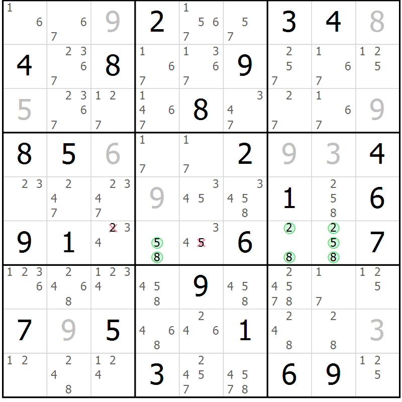 Position des candidats pour la solution de la Gr 43 page 46 du magazine de sudoku Sudoku Suprême n° 037