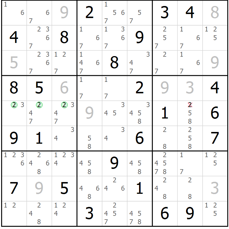 Position des candidats pour la solution de la Gr 43 page 46 du magazine de sudoku Sudoku Suprême n° 037