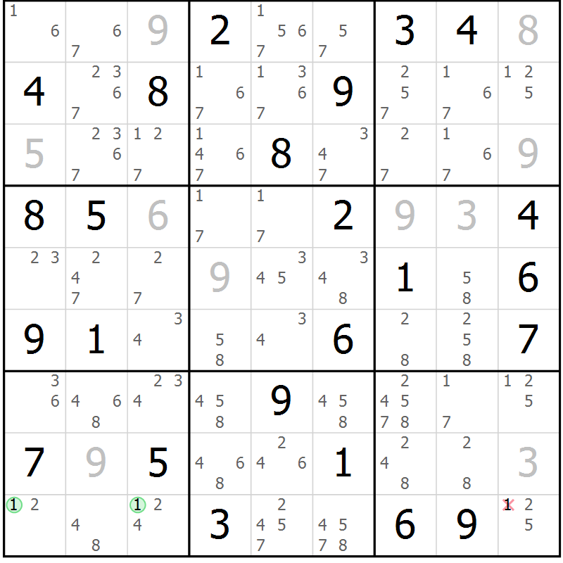 Position des candidats pour la solution de la Gr 43 page 46 du magazine de sudoku Sudoku Suprême n° 037