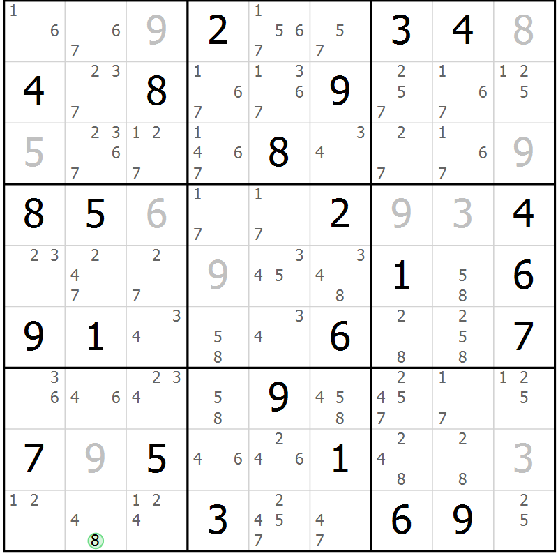 Position des candidats pour la solution de la Gr 43 page 46 du magazine de sudoku Sudoku Suprême n° 037