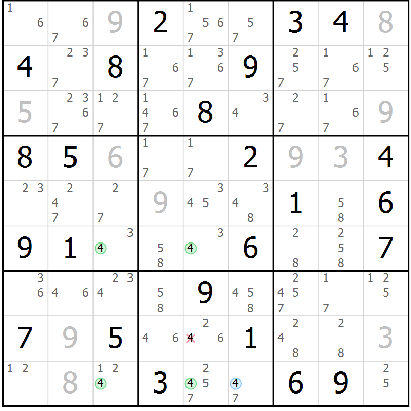 Position des candidats pour la solution de la Gr 43 page 46 du magazine de sudoku Sudoku Suprême n° 037