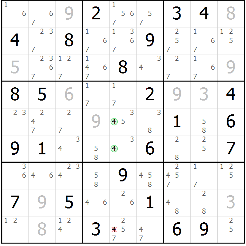 Position des candidats pour la solution de la Gr 43 page 46 du magazine de sudoku Sudoku Suprême n° 037