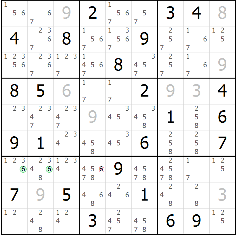 Position des candidats pour la solution de la Gr 43 page 46 du magazine de sudoku Sudoku Suprême n° 037