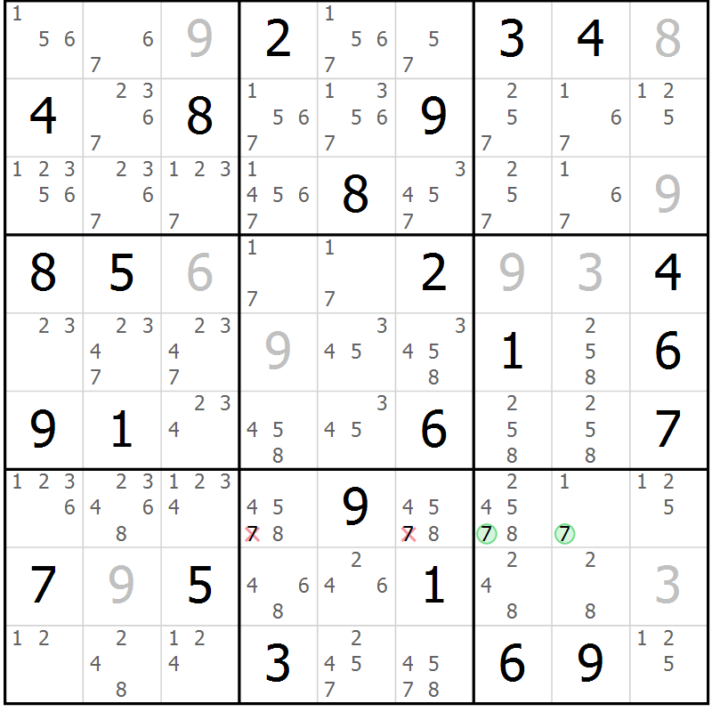 Position des candidats pour la solution de la Gr 43 page 46 du magazine de sudoku Sudoku Suprême n° 037
