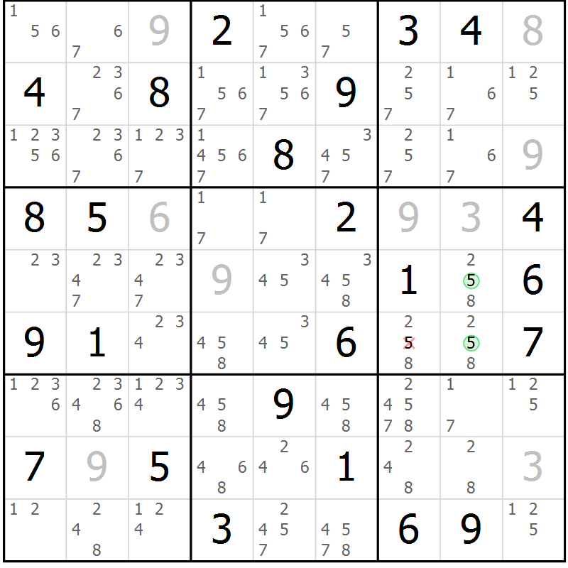 Position des candidats pour la solution de la Gr 43 page 46 du magazine de sudoku Sudoku Suprême n° 037