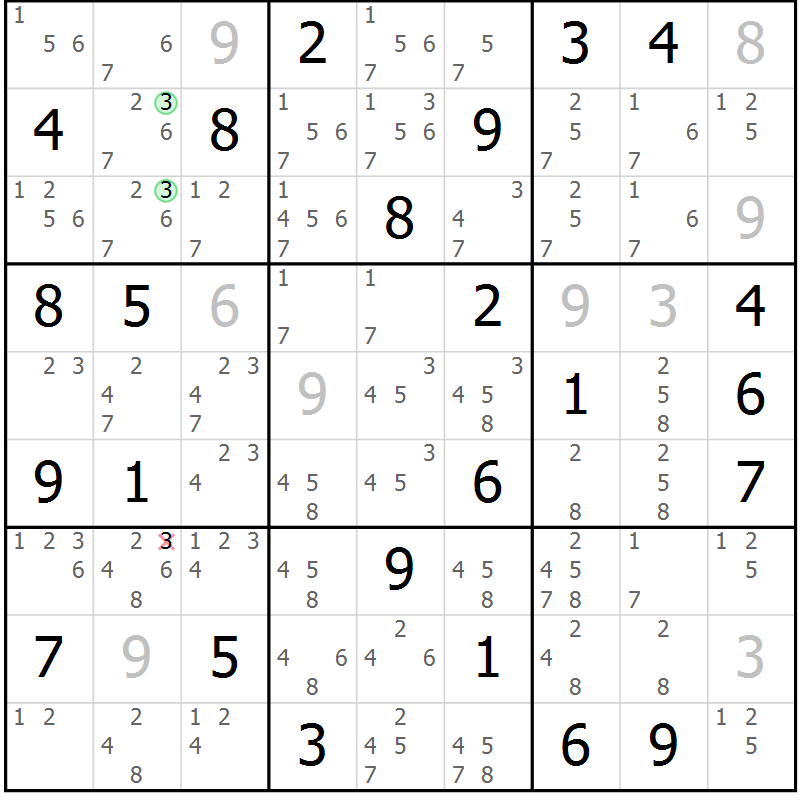 Position des candidats pour la solution de la Gr 43 page 46 du magazine de sudoku Sudoku Suprême n° 037