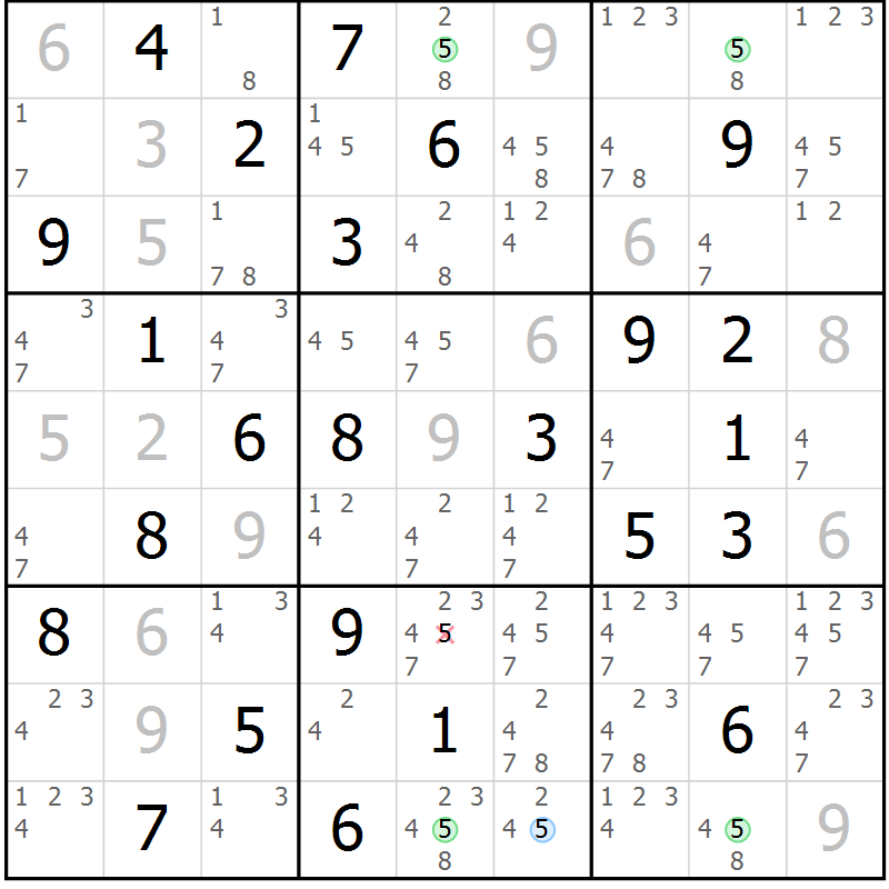 Position des candidats pour la solution de la Gr 44 page 47 du magazine de sudoku Sudoku Suprême n° 037