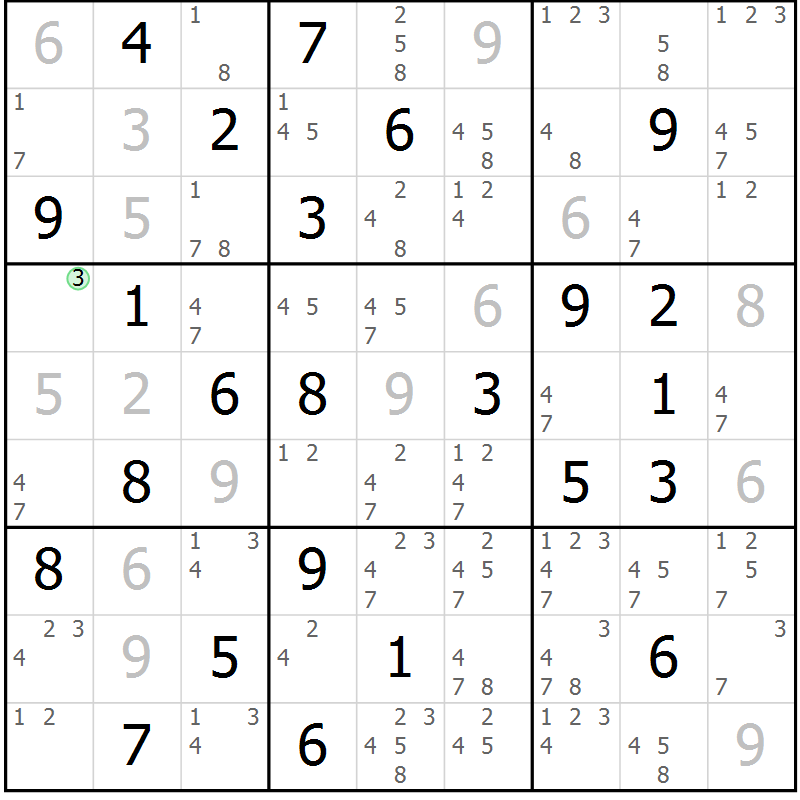 Position des candidats pour la solution de la Gr 44 page 47 du magazine de sudoku Sudoku Suprême n° 037