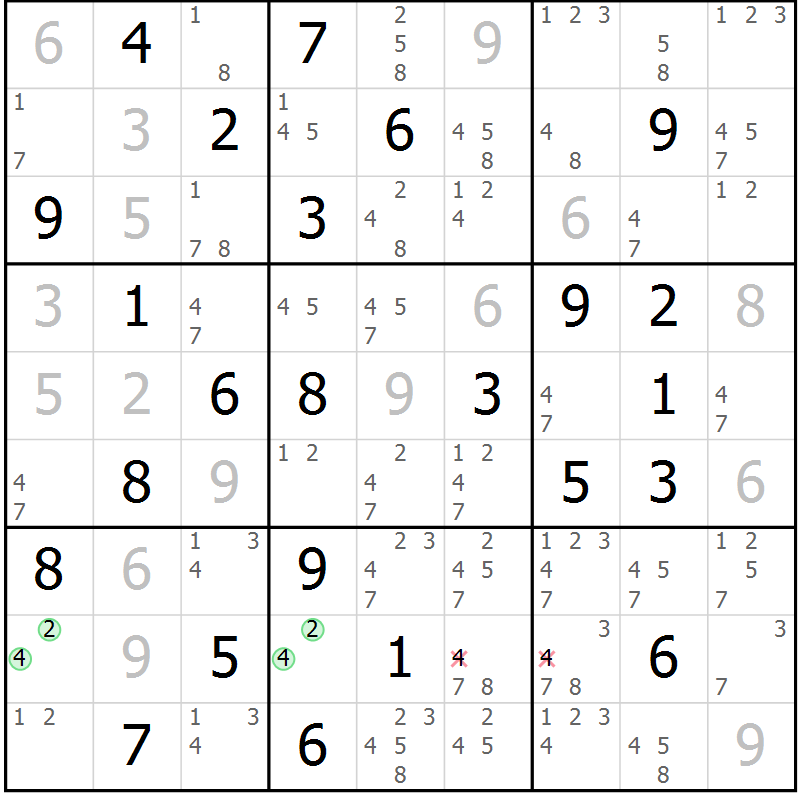 Position des candidats pour la solution de la Gr 44 page 47 du magazine de sudoku Sudoku Suprême n° 037