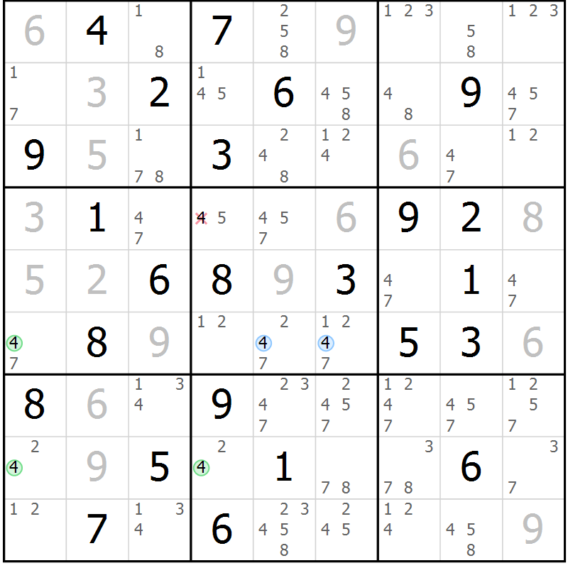 Position des candidats pour la solution de la Gr 44 page 47 du magazine de sudoku Sudoku Suprême n° 037