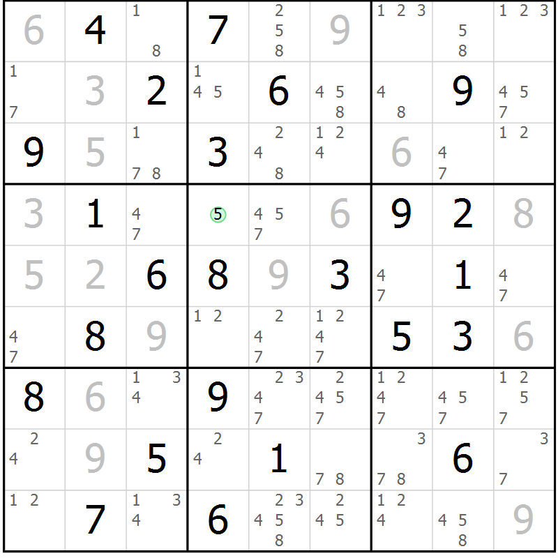 Position des candidats pour la solution de la Gr 44 page 47 du magazine de sudoku Sudoku Suprême n° 037
