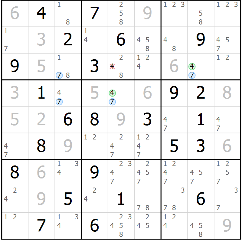 Position des candidats pour la solution de la Gr 44 page 47 du magazine de sudoku Sudoku Suprême n° 037