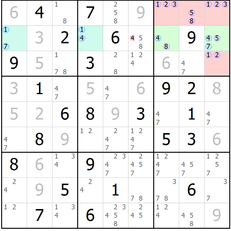 Position des candidats pour la solution de la Gr 44 page 47 du magazine de sudoku Sudoku Suprême n° 037