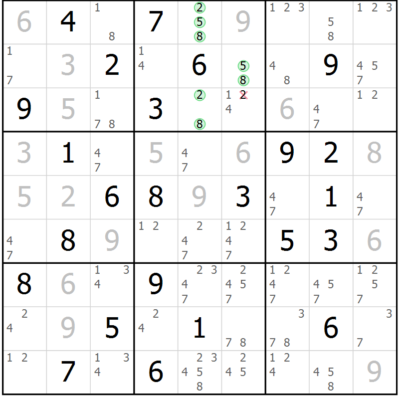 Position des candidats pour la solution de la Gr 44 page 47 du magazine de sudoku Sudoku Suprême n° 037
