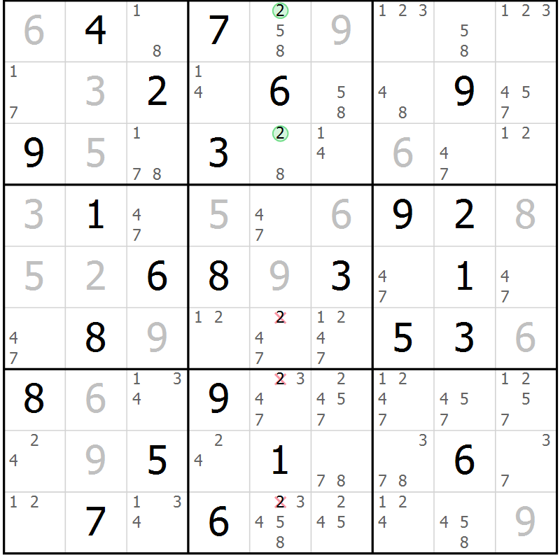 Position des candidats pour la solution de la Gr 44 page 47 du magazine de sudoku Sudoku Suprême n° 037