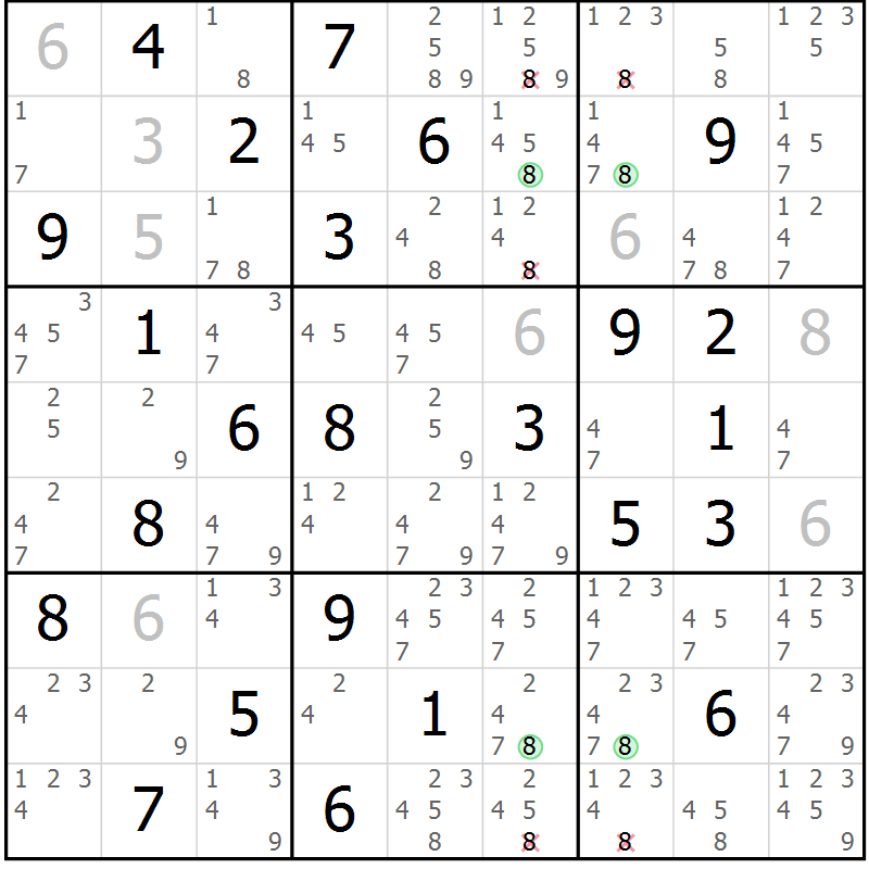 Position des candidats pour la solution de la Gr 44 page 47 du magazine de sudoku Sudoku Suprême n° 037