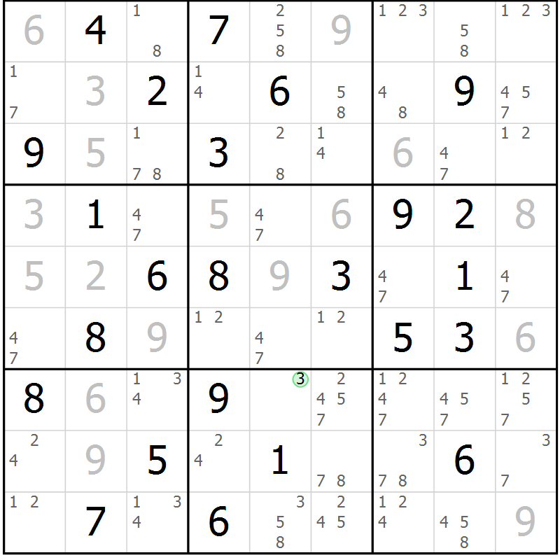 Position des candidats pour la solution de la Gr 44 page 47 du magazine de sudoku Sudoku Suprême n° 037