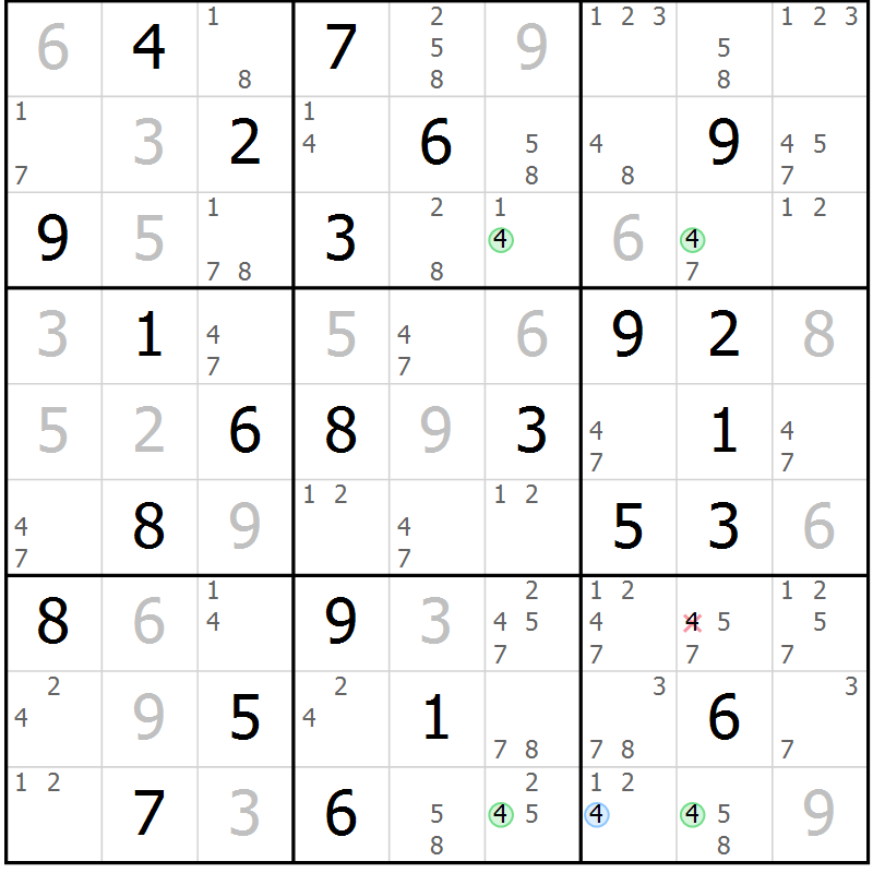 Position des candidats pour la solution de la Gr 44 page 47 du magazine de sudoku Sudoku Suprême n° 037
