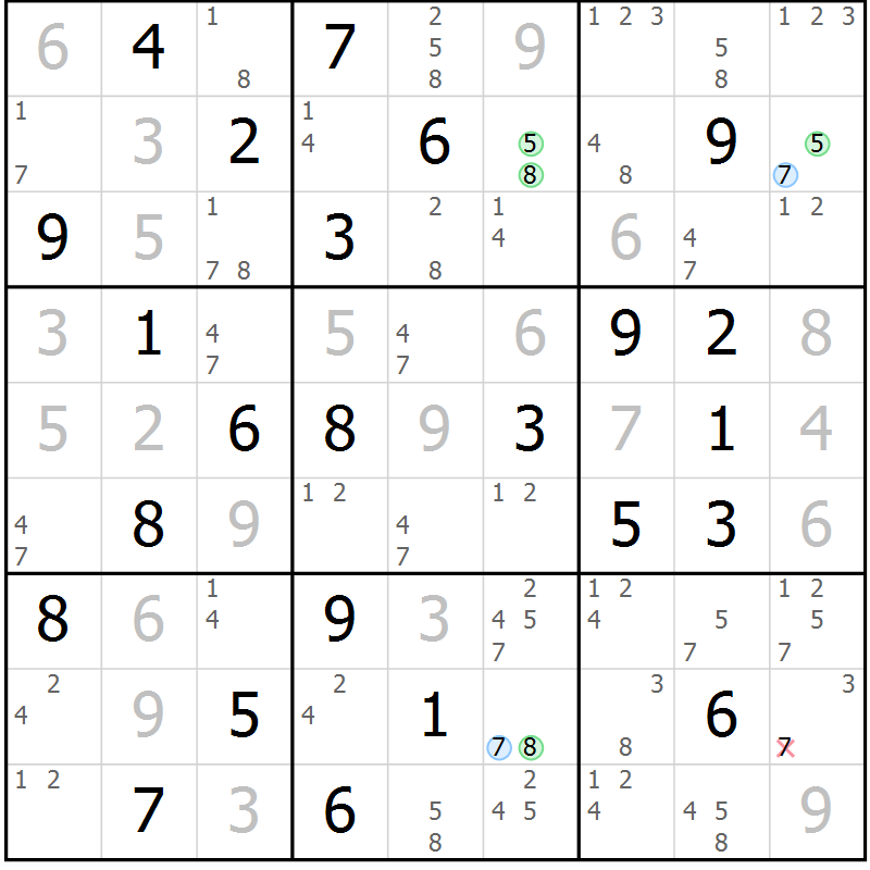 Position des candidats pour la solution de la Gr 44 page 47 du magazine de sudoku Sudoku Suprême n° 037