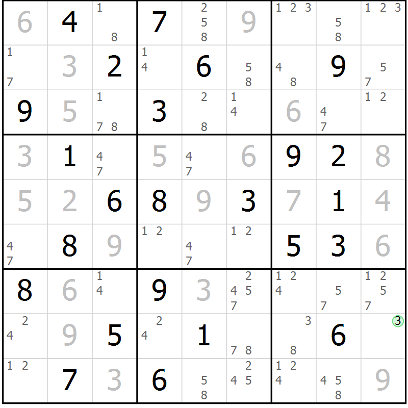 Position des candidats pour la solution de la Gr 44 page 47 du magazine de sudoku Sudoku Suprême n° 037