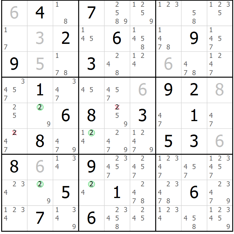 Position des candidats pour la solution de la Gr 44 page 47 du magazine de sudoku Sudoku Suprême n° 037