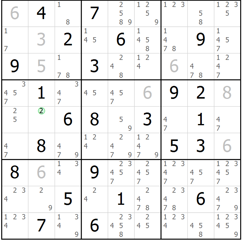 Position des candidats pour la solution de la Gr 44 page 47 du magazine de sudoku Sudoku Suprême n° 037