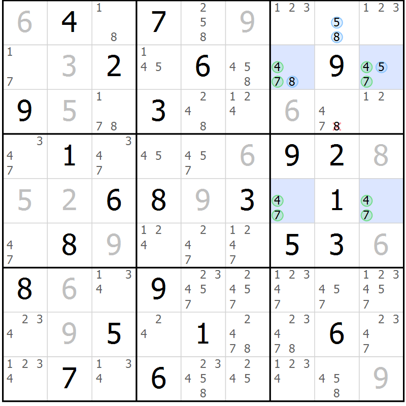 Position des candidats pour la solution de la Gr 44 page 47 du magazine de sudoku Sudoku Suprême n° 037