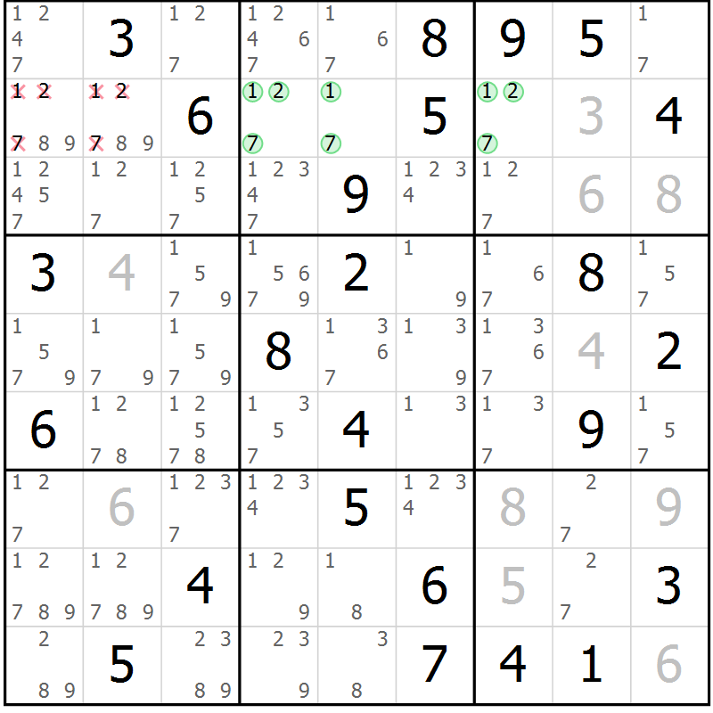 Position des candidats pour la solution de la Gr 45 page 48 du magazine de sudoku Sudoku Suprême n° 037
