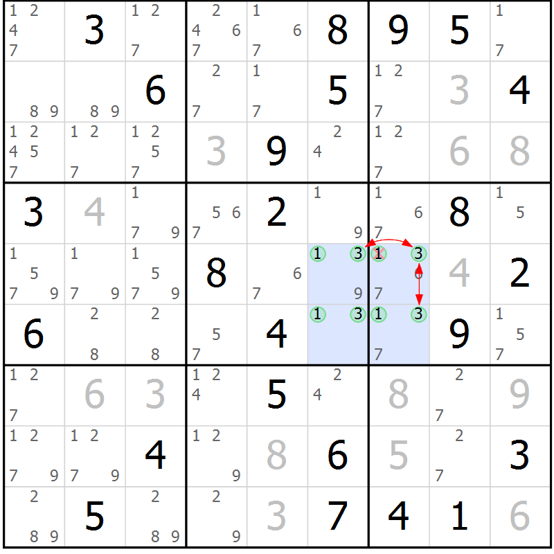 Position des candidats pour la solution de la Gr 45 page 48 du magazine de sudoku Sudoku Suprême n° 037