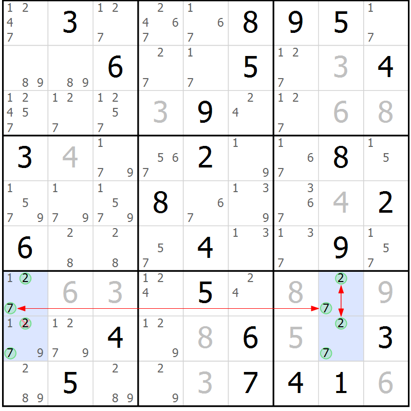 Position des candidats pour la solution de la Gr 45 page 48 du magazine de sudoku Sudoku Suprême n° 037