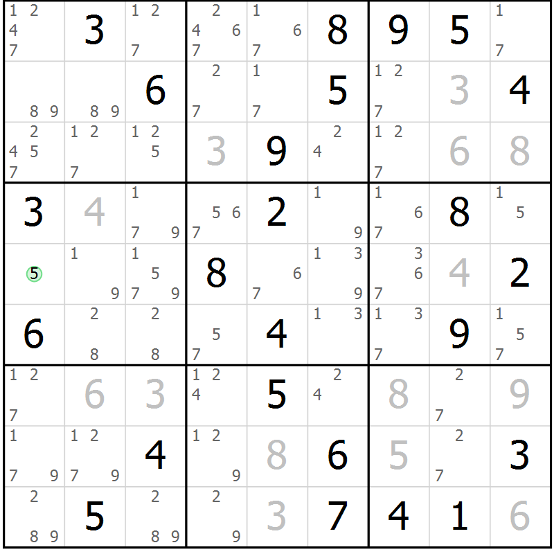 Position des candidats pour la solution de la Gr 45 page 48 du magazine de sudoku Sudoku Suprême n° 037