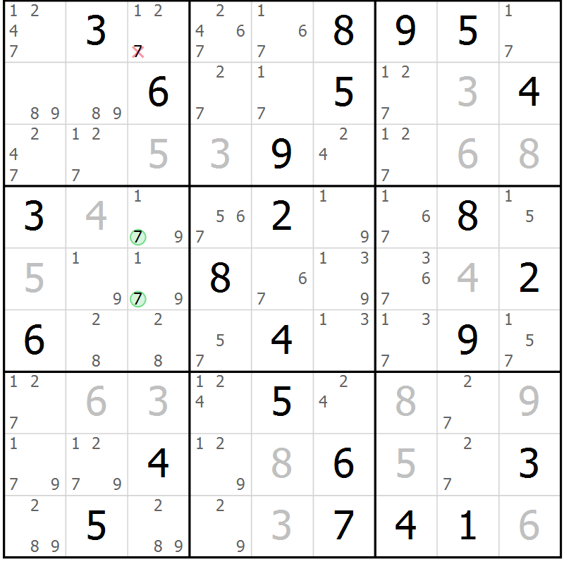 Position des candidats pour la solution de la Gr 45 page 48 du magazine de sudoku Sudoku Suprême n° 037