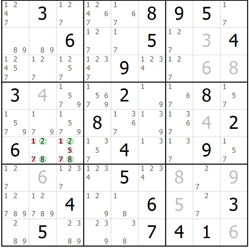 Position des candidats pour la solution de la Gr 45 page 48 du magazine de sudoku Sudoku Suprême n° 037