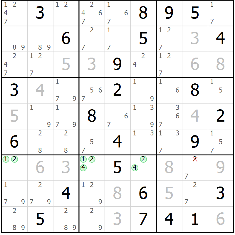 Position des candidats pour la solution de la Gr 45 page 48 du magazine de sudoku Sudoku Suprême n° 037