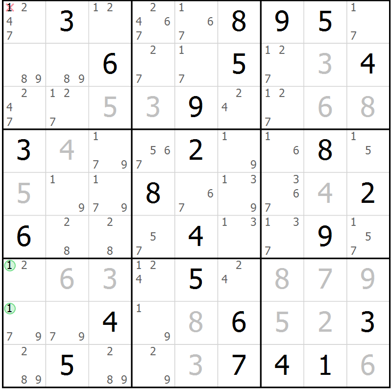 Position des candidats pour la solution de la Gr 45 page 48 du magazine de sudoku Sudoku Suprême n° 037