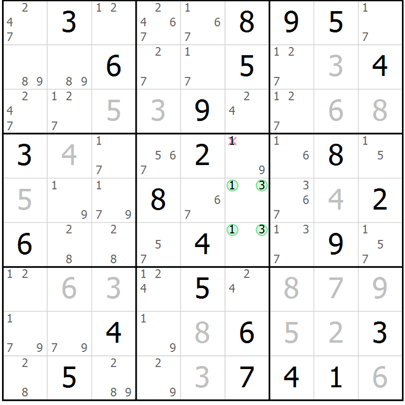 Position des candidats pour la solution de la Gr 45 page 48 du magazine de sudoku Sudoku Suprême n° 037