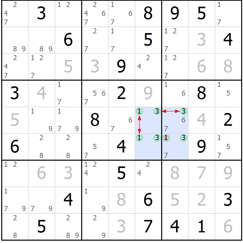 Position des candidats pour la solution de la Gr 45 page 48 du magazine de sudoku Sudoku Suprême n° 037
